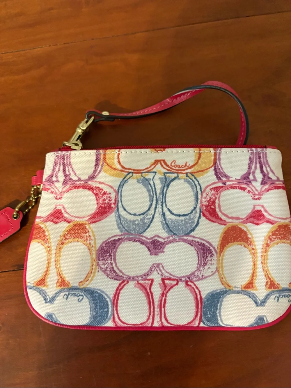 Coach Multicolor Signature Canvas Wristlet Pink Trim